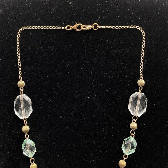 Mint Green & Clear Faceted Lucite Brass Tone Chain Tassel Pendant Necklace 21” - Picture 4 of 4